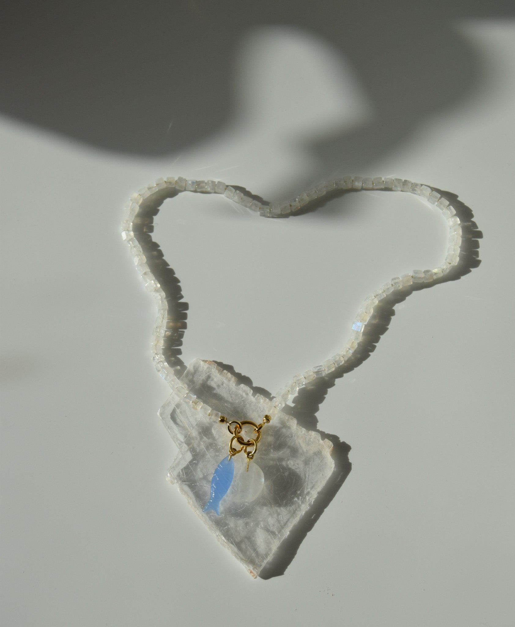 Rainbow Moonstone Cube Necklace