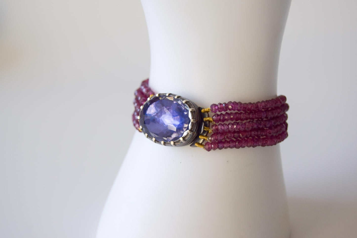 Quartz and Rhodolite Bracelet