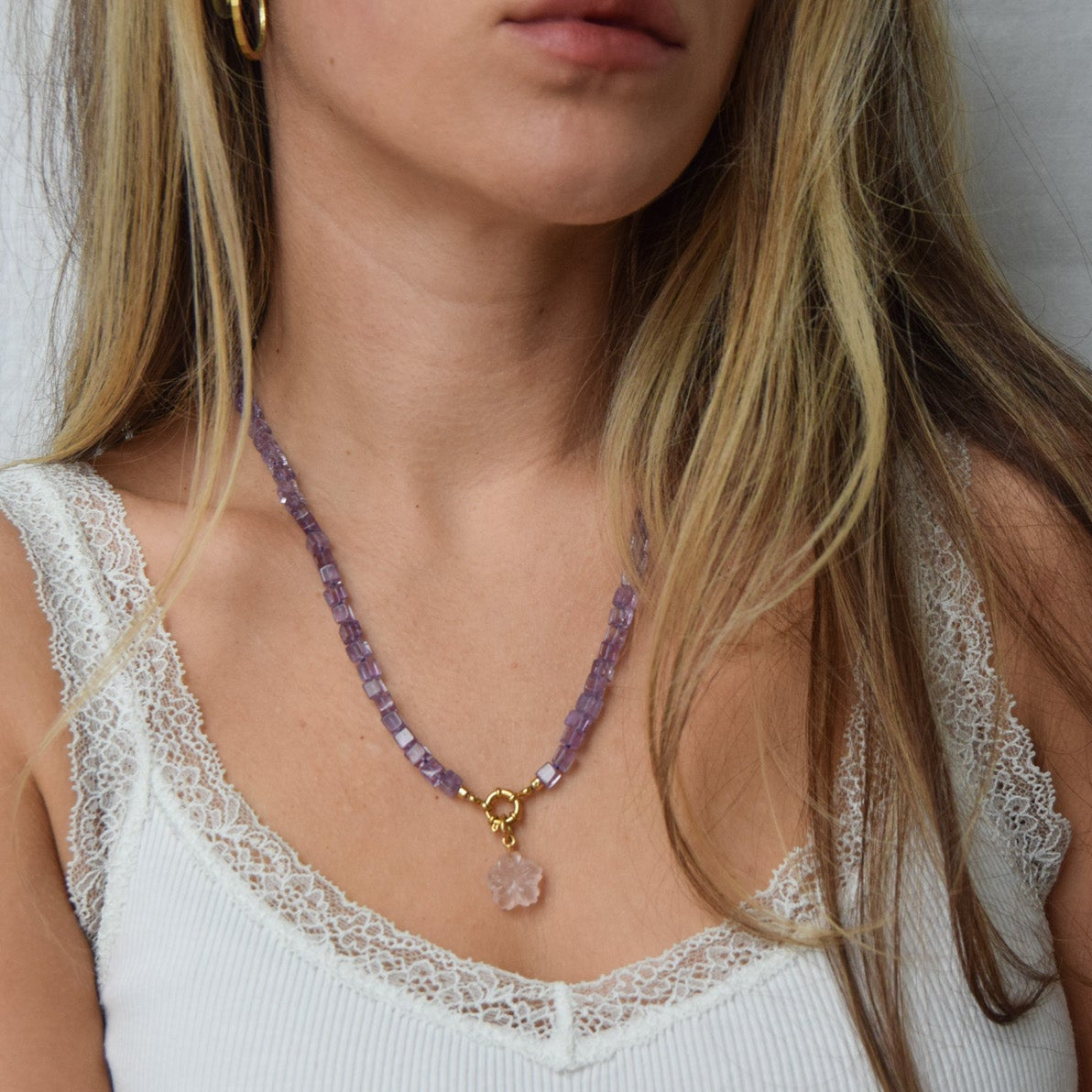 Pink Amethyst Cube Necklace