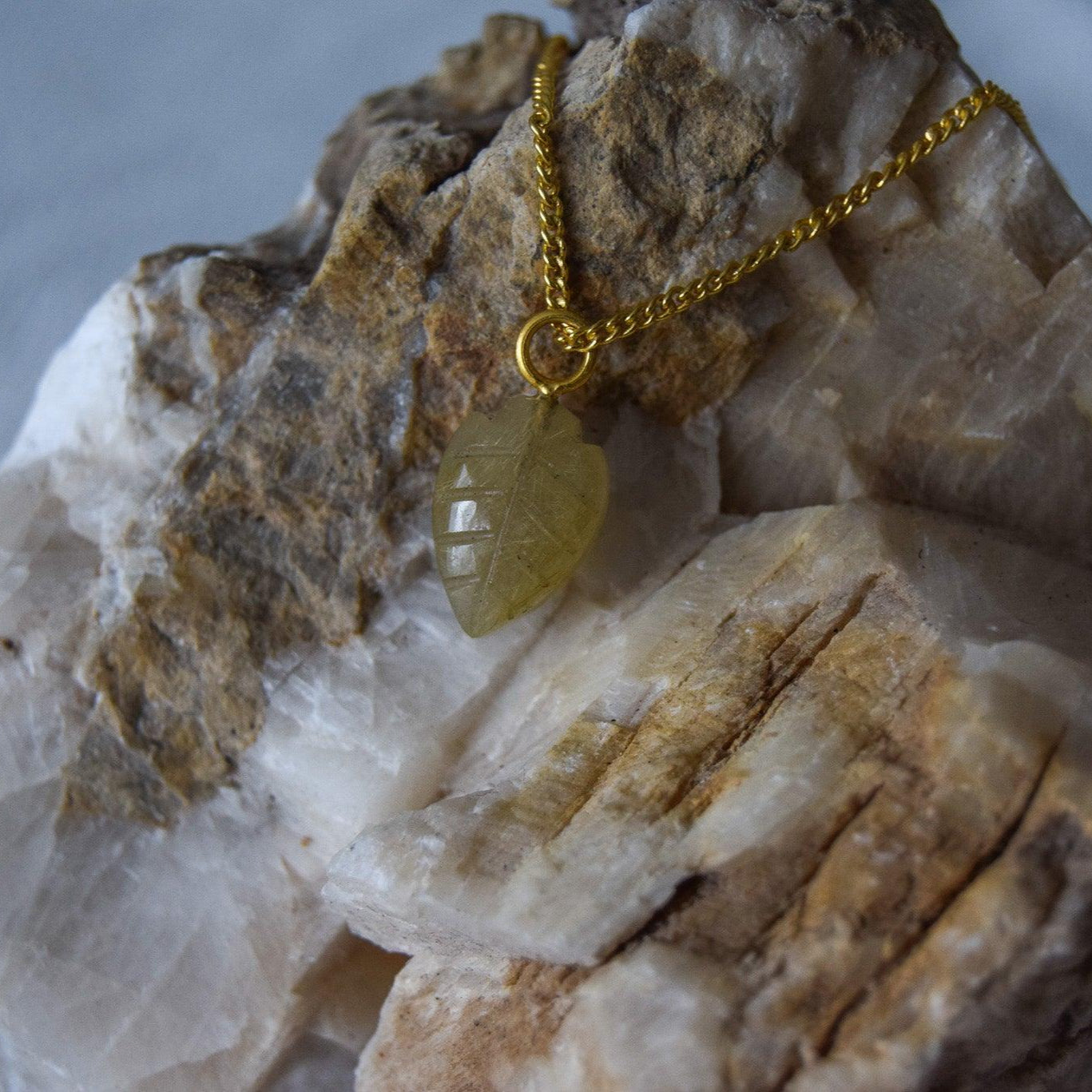 Rutilated Quartz leaf Pendant - Atelier Asali