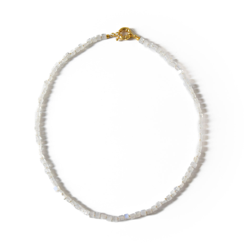 Rainbow Moonstone Cube Necklace